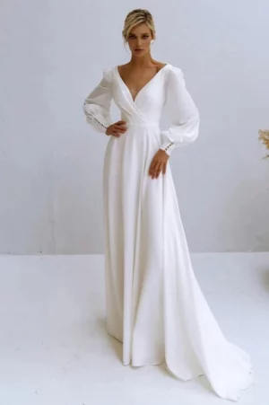 A-line V-neck wedding Love wedding dress bubble long sleeve tulle floor bridal custom dress halter zipper Vestidos de novia