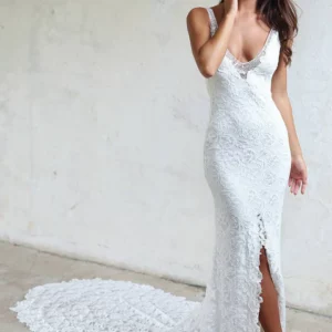 Boho V Neck Sheer Straps Wedding Dress Mermaid Satin Wedding Gown Classic customized Dress For Bride robe de mariage nouveauté