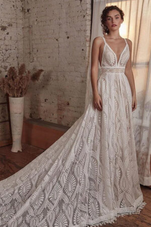 Customized Spaghetti Straps Lace Wedding Dress With Long Sleeve Bolero Backless V Neck Customized A Line Romantic Bridal Gown