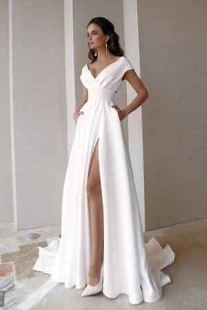Stunning Off The Shoulder Wedding Dress Floor Length Side Slit A-Line Customize To Measures Robe De Mariee Corset Back Beach
