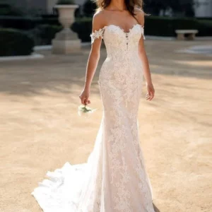 Off The Shoulder Lace Mermaid Wedding Dresses Sweetheart Train Customized Bridal Gown Backless Wedding Gown Vestidos De Noiva