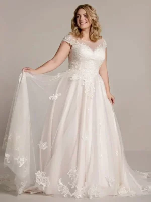 Roycebridal Lace Applique Wedding Dress Tulle Boat Neck Customize Modern Cap Sleeveless Bride Gowns Floor Length فستان الزفاف