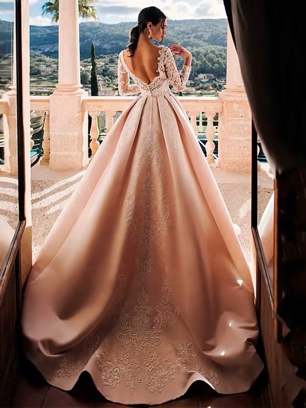 SoDigne Satin Wedding Dress Lace Appliques V-Neck A-Line Long Sleeves Princess Bridal Dress Elegant Wedding Gowns Customized 2 SoDigne Satin Wedding Dress Lace Appliques V-Neck A-Line Long Sleeves Princess Bridal Dress Elegant Wedding Gowns Customized - Obrázek 2