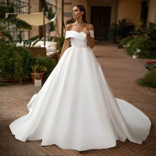 SoDigne Modern Simple Satin Wedding Dress Off the Shoulder Sexy V Neck Customized Plus Size Dubai Elegant Vestidos De Novia - Obrázek 3