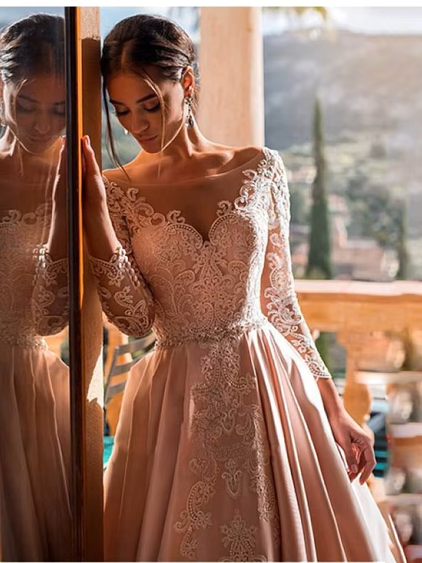 SoDigne Satin Wedding Dress Lace Appliques V-Neck A-Line Long Sleeves Princess Bridal Dress Elegant Wedding Gowns Customized 3 SoDigne Satin Wedding Dress Lace Appliques V-Neck A-Line Long Sleeves Princess Bridal Dress Elegant Wedding Gowns Customized - Obrázek 3