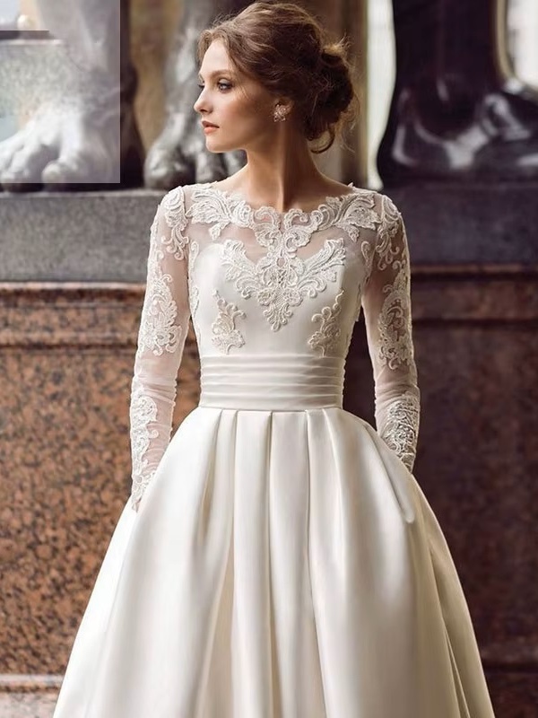 SoDigne Summer Wedding dress 2023 Long Sleeves A Line Satin African Wedding Gown Lace Appliques Boho Bride Dresses Customized 2 SoDigne Summer Wedding dress 2023 Long Sleeves A Line Satin African Wedding Gown  Lace Appliques Boho Bride Dresses Customized - Obrázek 2