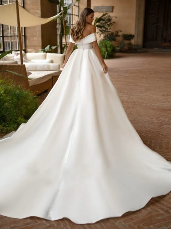 SoDigne Modern Simple Satin Wedding Dress Off the Shoulder Sexy V Neck Customized Plus Size Dubai Elegant Vestidos De Novia - Obrázek 2