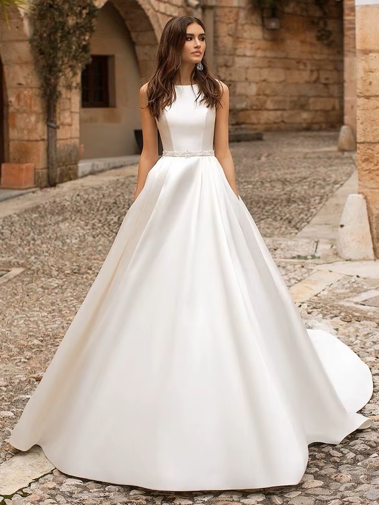 SoDigne Satin Princess Wedding Dresses Scoop Neck Pockets Bride Dresses Buttons Country Elegant Wedding Gowns Customized 1 SoDigne Satin Princess Wedding Dresses Scoop Neck Pockets Bride Dresses Buttons Country Elegant Wedding Gowns Customized