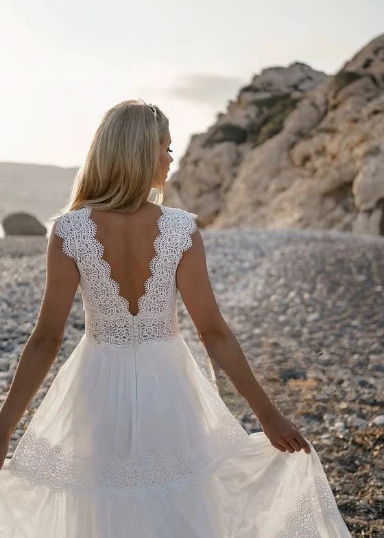 SoDigne A-line Boho Wedding Dresses V-neck Sleeveless Lace/Tulle Bridal Dress Beach Long Wedding Gown Robe De Mairee Customized 4 SoDigne A-line Boho Wedding Dresses V-neck Sleeveless Lace/Tulle Bridal Dress Beach Long Wedding Gown Robe De Mairee Customized - Obrázek 4
