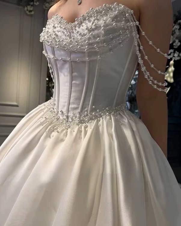 SoDigne A-line Elegant Satin Bride Dresses Sweetheart Sleeveless Pearls Wedding Dress Long Bridal Gown Robe De Mairee Customized 2 SoDigne A-line Elegant Satin Bride Dresses Sweetheart Sleeveless Pearls Wedding Dress Long Bridal Gown Robe De Mairee Customized - Obrázek 2