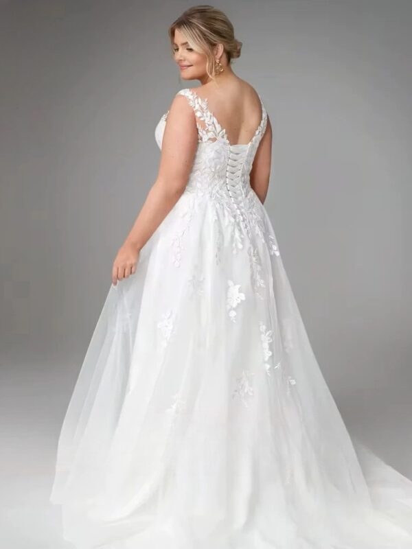 Pastrol Wedding Dresses Plus Size V Neck Sleeveless Tulle Bride Gowns for Woman Appliques Sweep Trian A-Line Robe De Mariee 2025 - Obrázek 2
