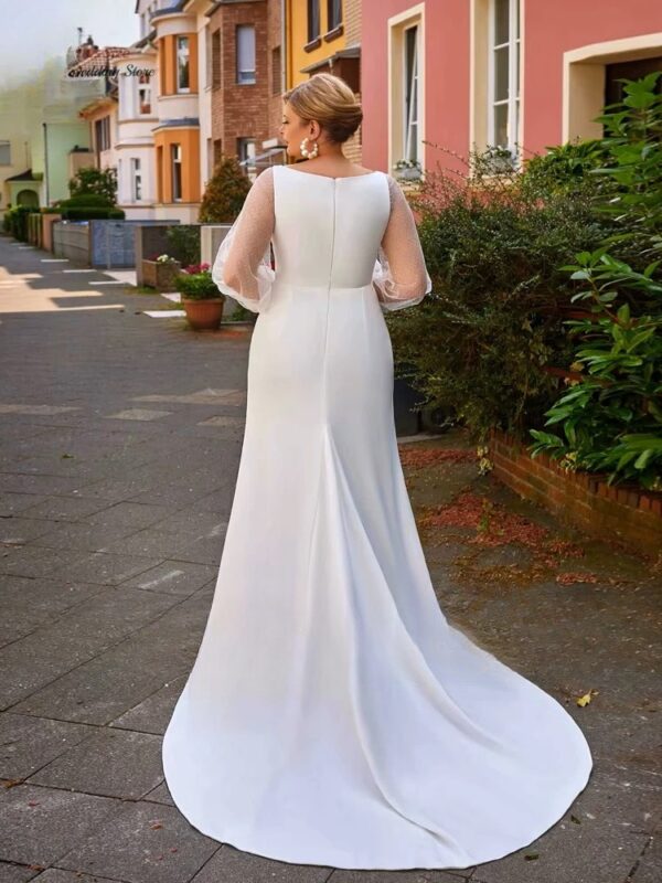Simple Mermaid Wedding Dresses Plus Size V Neck Long Sleeves Bride Gowns Pleat Back Zipper Floor Length Vestido De Noiva 2025 - Obrázek 2