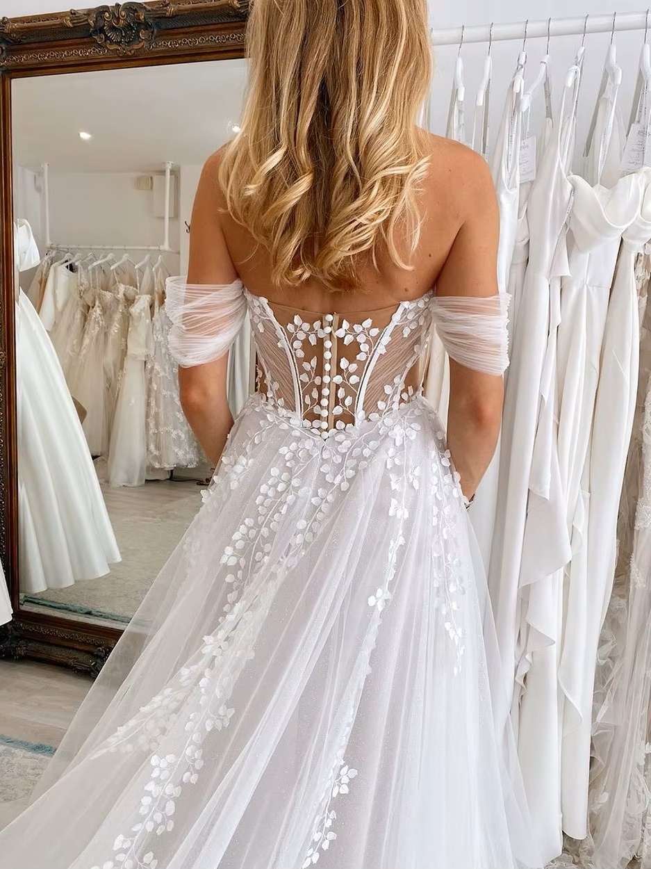 SoDigne Vintage Glitter Tulle Wedding Dresses 2024 Sweetheart Side Split A-Line Bridal Gowns Princess Bride Dress Customized 2 SoDigne Vintage Glitter Tulle Wedding Dresses 2024 Sweetheart Side Split A-Line Bridal Gowns Princess Bride Dress Customized - Obrázek 2