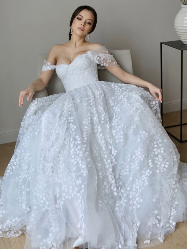 SoDigne A-line Appliques Tulle Wedding Dresses Off Shoulder Sleeveless Bride Dress Wedding Gown vestidos de novia Customized - Obrázek 3