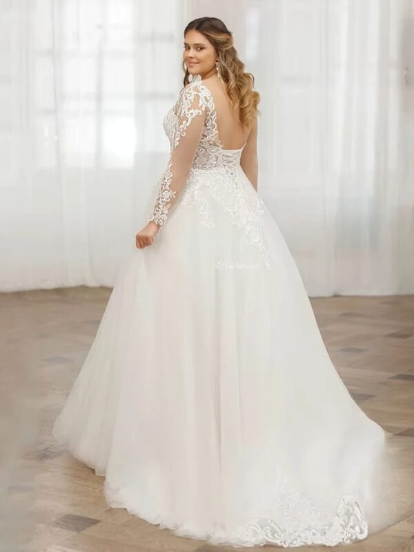 Pastrol Customized Wedding Dresses V Neck Bride Gowns Lace Appliques Back Lace Up Tulle A-Line Sweep Train Vestidos De Novia - Obrázek 2
