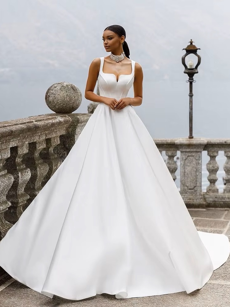SoDigne A Line Princess Wedding Dresses Spaghetti strap Satin Modern Bride Dress Simple Corset Long Weddding Gowns Custom Made 1 SoDigne A Line Princess Wedding Dresses Spaghetti strap Satin Modern Bride Dress Simple Corset Long Weddding Gowns Custom Made