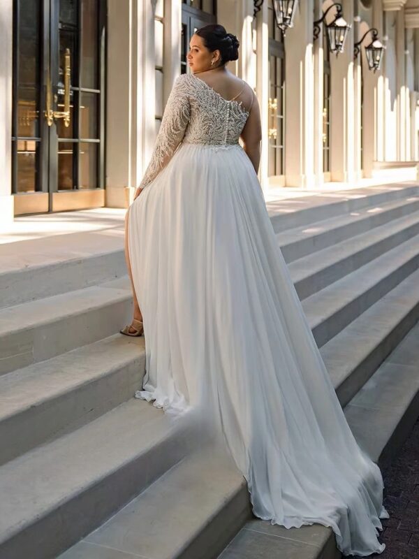 Customized Chiffon Wedding Dresses Plus Size O Neck One Shoulder Bride Gowns Applique Floor Length Front Slit A-Line Robe De - Obrázek 2