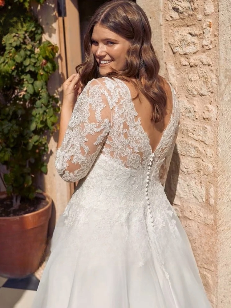 Classic Wedding Dresses Plus Size V-Neck 3/4 Sleeves Bride Gowns Appliques Sweep Train A-Line Organza Vestido De Noiva Ballgown 2 Classic Wedding Dresses Plus Size V-Neck 3/4 Sleeves Bride Gowns Appliques Sweep Train A-Line Organza Vestido De Noiva Ballgown - Obrázek 2