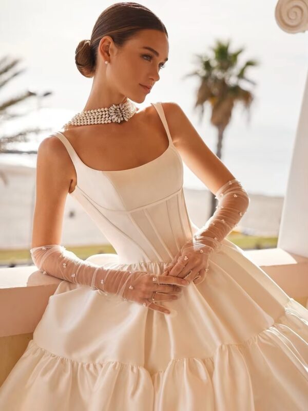 SoDigne Princess Taffeta Bride Dresses For Women Square Neck Wedding Party Dress Backless Bridal Gown robes de mariée Customized - Obrázek 3