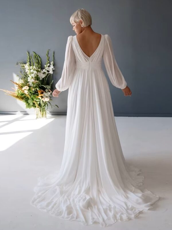Customized Plus Size Wedding Dresses with Chiffon V Neck Full Sleeve Bridal Gowns for Women New Summer Vestido De Novia New - Obrázek 2