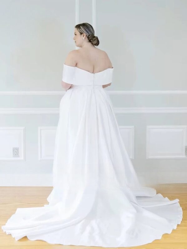 Customize Wedding Dresses Women Plus Size Off The Shoulder V-Neck Bride Gown Satin Side Split A-Line Sweep Train Robe De Mariée - Obrázek 2