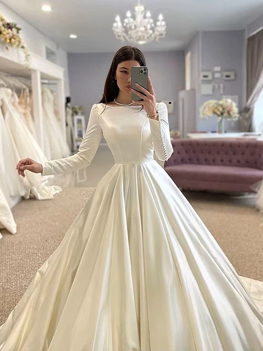 SoDigne Conservative Wedding dress Satin Wedding Dresses Full Sleeve Muslim Bridal Gown Modest Long Wedding Gown Customized 2 SoDigne Conservative Wedding dress Satin Wedding Dresses Full Sleeve Muslim Bridal Gown Modest Long Wedding Gown Customized - Obrázek 2