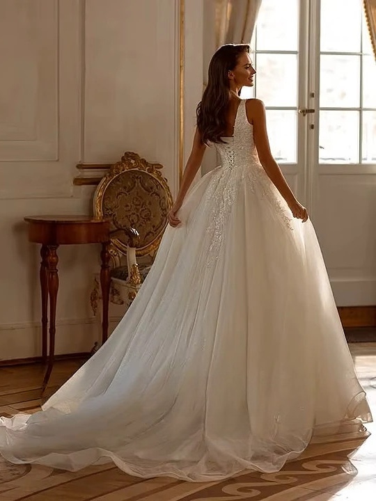 SoDigne A-line Tulle Wedding Dresses Square Collar Sleeveless Appliques Bridal Dress Bride Gown Robe De Mairee Customized  2 SoDigne A-line Tulle Wedding Dresses Square Collar Sleeveless Appliques Bridal Dress Bride Gown Robe De Mairee Customized  - Obrázek 2