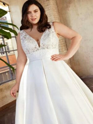 Classic Satin A-Line Wedding Dresses Plus Size V-Neck Sleeveless Bride Gowns Women 2023 Empire Sweep Train Vestido De Noiva 5 Sac963c196c764bf0970e3032f9fbd9ee8 Cropped