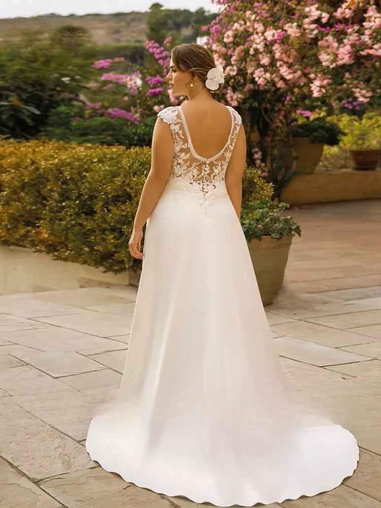 Pastrol A-Line Wedding Dresses Plus Size V Neck Cap Sleeves Bride Gowns Appliques Backless Floor Length Vestido De Noiva 2024 2 Pastrol A-Line Wedding Dresses Plus Size V Neck Cap Sleeves Bride Gowns Appliques Backless Floor Length Vestido De Noiva 2024 - Obrázek 2