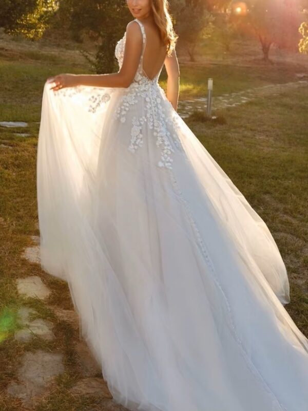 SoDigne Formal Princess Women Wedding Dresses Lace Flower A Line Bride Gowns Button Backless Bridal Dress For Wedding Customized - Obrázek 2