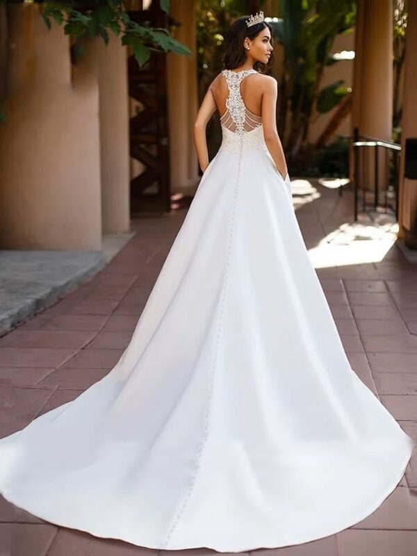 SoDigne Boho Satin A-line Wedding Dresses 2023 Sexy V Nack Lace Blackless Bride Dress Customized Sleeveless Bridal Gowns - Obrázek 2