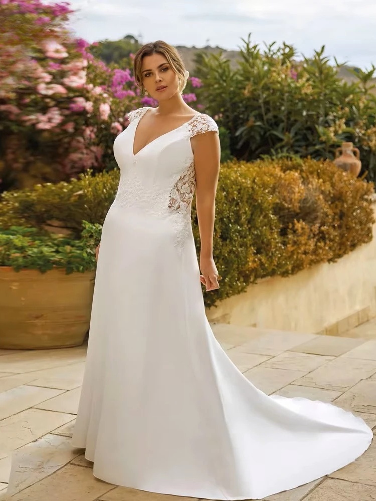 Pastrol A-Line Wedding Dresses Plus Size V Neck Cap Sleeves Bride Gowns Appliques Backless Floor Length Vestido De Noiva 2024 1 Pastrol A-Line Wedding Dresses Plus Size V Neck Cap Sleeves Bride Gowns Appliques Backless Floor Length Vestido De Noiva 2024