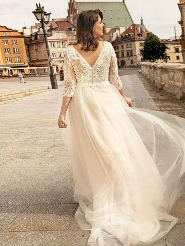 Classic Wedding Dresses For Women Plus Size Three Quarter Sleeves Bride Gowns Lace Applique A-Line Sweep Train Vestido De Novia - Obrázek 2