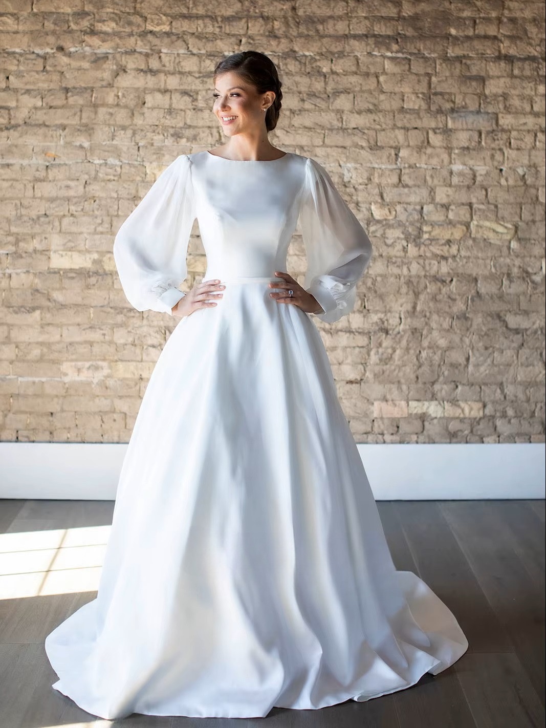 SoDigne Satin A-line Wedding Dresses Full Sleeves O-neck Bridal Dress Elegant Long Bridal Gown vestidos de novia Customized 3 SoDigne Satin A-line Wedding Dresses Full Sleeves O-neck Bridal Dress Elegant Long Bridal Gown vestidos de novia Customized - Obrázek 3