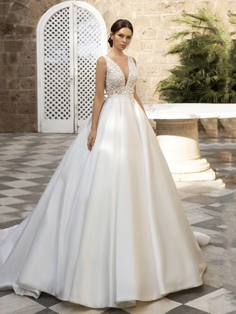 SoDigne Country Wedding Dresses A-line Wedding Gown V-Neck Bride Dress Appliques Satin Bridal Gown Vestido De Novia Customized 1 SoDigne Country Wedding Dresses A-line Wedding Gown V-Neck Bride Dress Appliques Satin Bridal Gown Vestido De Novia Customized