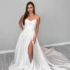 SoDigne A-line Simple Satin Wedding Dresses V-neck Sleeveless Bride Gown Women Split Bridal Dress vestidos de novia Customized 6 A1f8ae156fe0744a4a3f47ac56c2f06a7M Cropped
