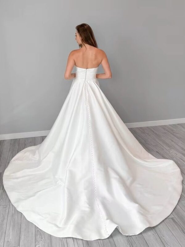 SoDigne A-line Simple Satin Wedding Dresses V-neck Sleeveless Bride Gown Women Split Bridal Dress vestidos de novia Customized - Obrázek 2