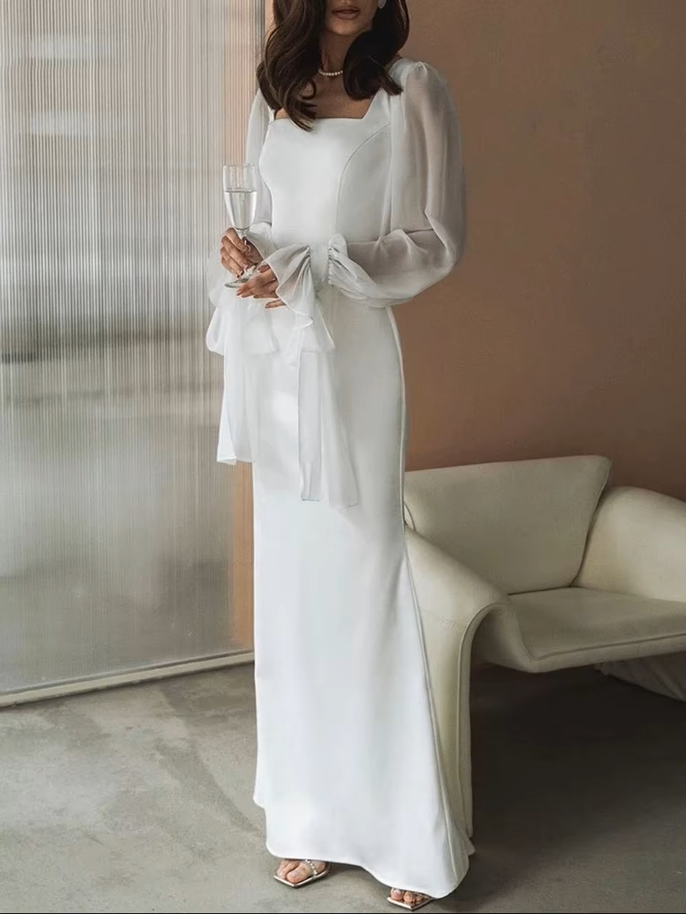 SoDigne Simple Wedding Dresses Square Neck Puff Sleeves Bodycon Satin Bride Dresses Vintage Bridal Gown Floor length Customized 2 SoDigne Simple Wedding Dresses Square Neck Puff Sleeves Bodycon Satin Bride Dresses Vintage Bridal Gown Floor length Customized - Obrázek 2