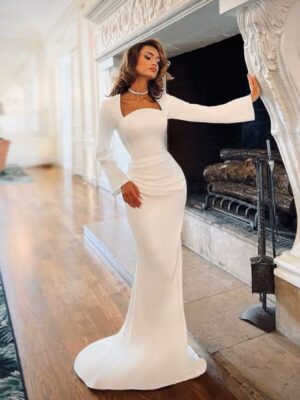 SoDigne 2024 Arabic Mermaid Wedding Dress Dubai Bride Dress Square Neck Long Sleeves Modest Muslim Wedding Gown Evening Dress