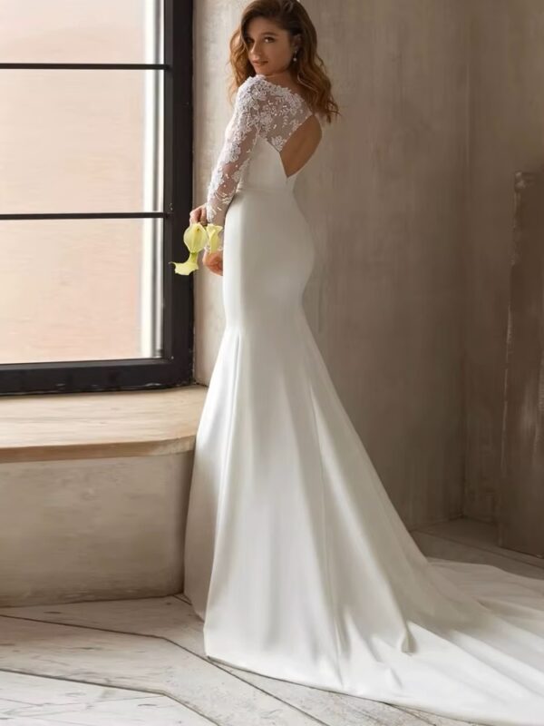 Gorgeous Lace Mermaid Wedding Dress Long Sleeve Modest Arabic Simple Bridal Gown Long Train Bride Dress Robe De Novia Customized - Obrázek 2