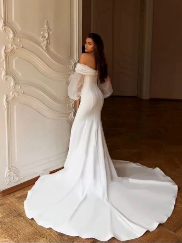 Elegant Sweetheart Wedding Dress Women Mermaid Long Sleeve White Off The Shoulder Bridal Gown Train Vestido De Novia Customized 2 Elegant Sweetheart Wedding Dress Women Mermaid Long Sleeve White Off The Shoulder Bridal Gown Train Vestido De Novia Customized - Obrázek 2