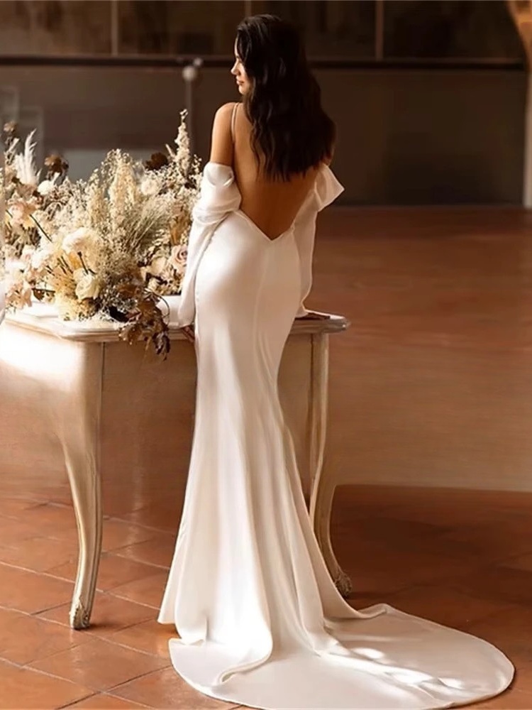 Classic Mermaid Long Sleeve Wedding Dress 2025 Off The Shoulder Open Back Bridal Gown Sweep Train Vestido De Noiva Customized 2 Classic Mermaid Long Sleeve Wedding Dress 2025 Off The Shoulder Open Back Bridal Gown Sweep Train Vestido De Noiva Customized - Obrázek 2
