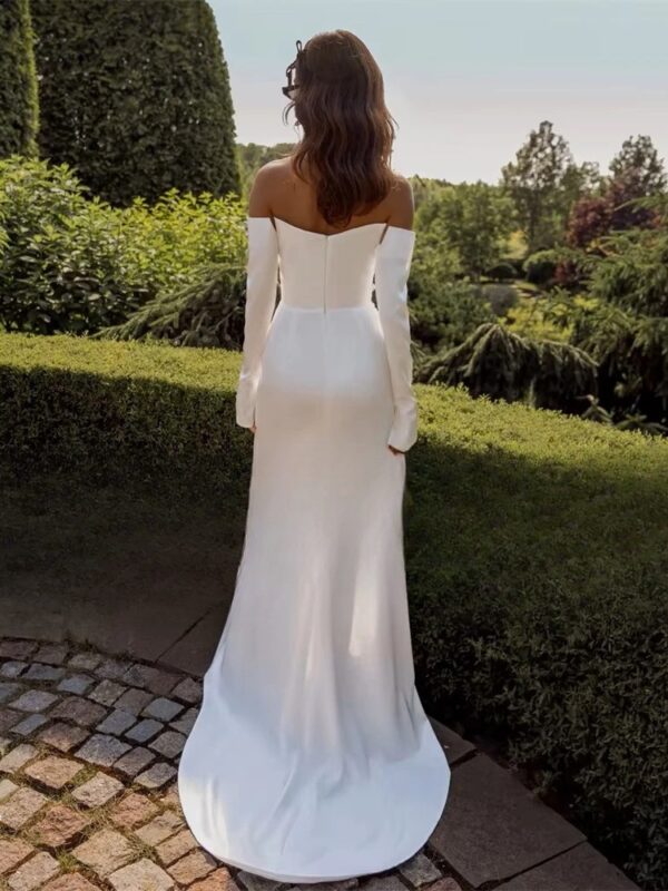 Elegant Mermaid Long Sleeve Wedding Dress 2025 Boat-Neck Lace Side Slit Zipper Back Sexy Bridal Gown Vestido De Noiva Customized - Obrázek 2