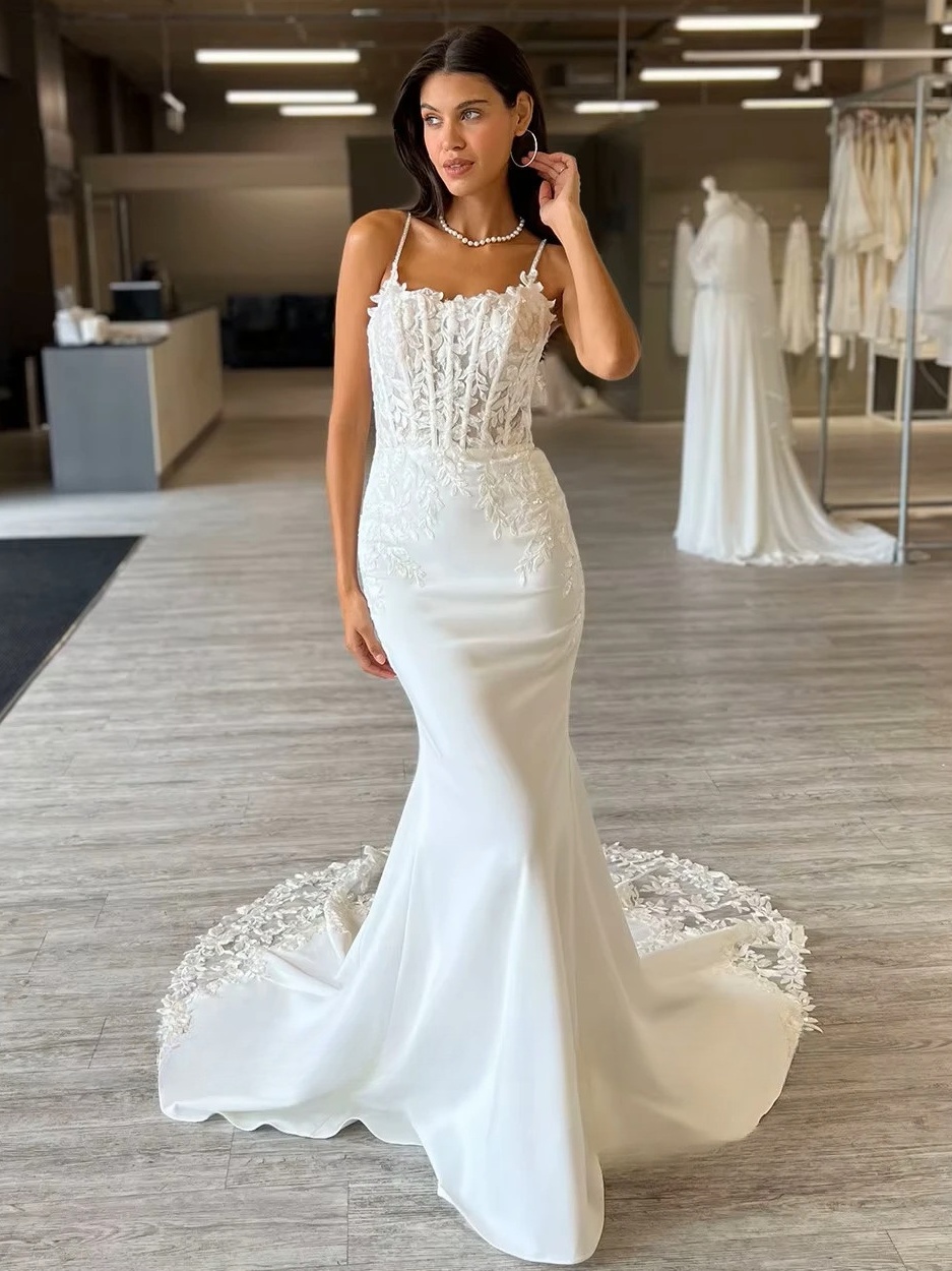 SoDigne Mermaid Satin Boho Wedding Dresses Sleeveless Strapless Appliques Bridal Dress Long Wedding Gown Custom Made  2 SoDigne Mermaid Satin Boho Wedding Dresses Sleeveless Strapless Appliques Bridal Dress Long Wedding Gown Custom Made  - Obrázek 2