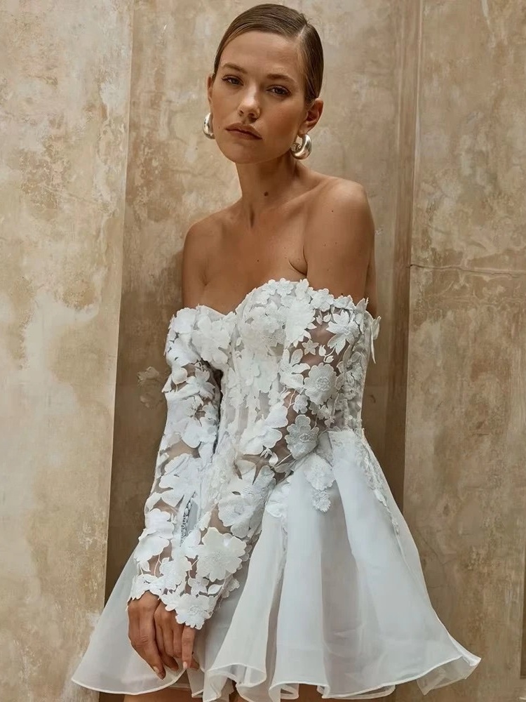 Civil Short Boho Wedding Dresses Appliques Half Sleeve sweetheart Mini Wedding Gowns For Bride Floral Print Robe 2025 Customized 2 Civil Short Boho Wedding Dresses Appliques Half Sleeve sweetheart Mini Wedding Gowns For Bride Floral Print Robe 2025 Customized - Obrázek 2