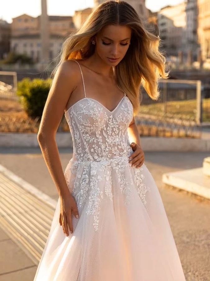 SoDigne A-line Appliques Wedding Dresses Sweetheart Sleeveless Tulle Bride Gowns Split Long Women Bridal Dress robe de mariée 3 SoDigne A-line Appliques Wedding Dresses Sweetheart Sleeveless Tulle Bride Gowns Split Long Women Bridal Dress robe de mariée - Obrázek 3