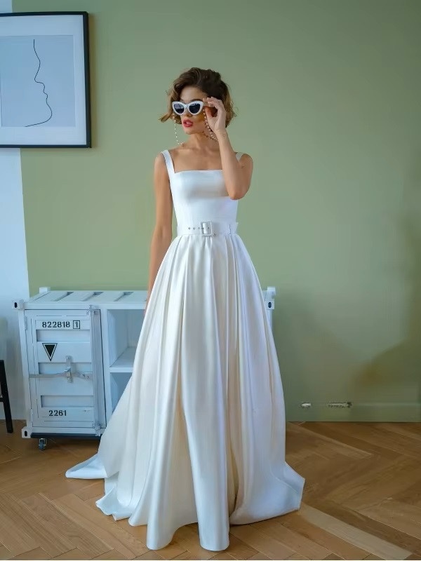 SoDigne A-line Simple Wedding Dresses Square Collar Satin Sleeveless Bridal Dress 2024 Long Bride Gown vestidos de novia 1 SoDigne A-line Simple Wedding Dresses Square Collar Satin Sleeveless Bridal Dress 2024 Long Bride Gown vestidos de novia