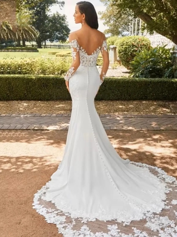 Elegant Sweetheart Mermaid Wedding Dress 2025 White Long Sleeve Open Back Lace Bridal Gown Train Vestido De Novia Customized 2 Elegant Sweetheart Mermaid Wedding Dress 2025 White Long Sleeve Open Back Lace Bridal Gown Train Vestido De Novia Customized - Obrázek 2