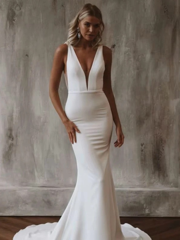 Elegant Mermaid Wedding Dress Women 2025 V-Neck Open Back White Satin Spaghetti Straps Bridal Gown Customized Vestidos De Novia 1 Elegant Mermaid Wedding Dress Women 2025 V-Neck Open Back White Satin Spaghetti Straps Bridal Gown Customized Vestidos De Novia