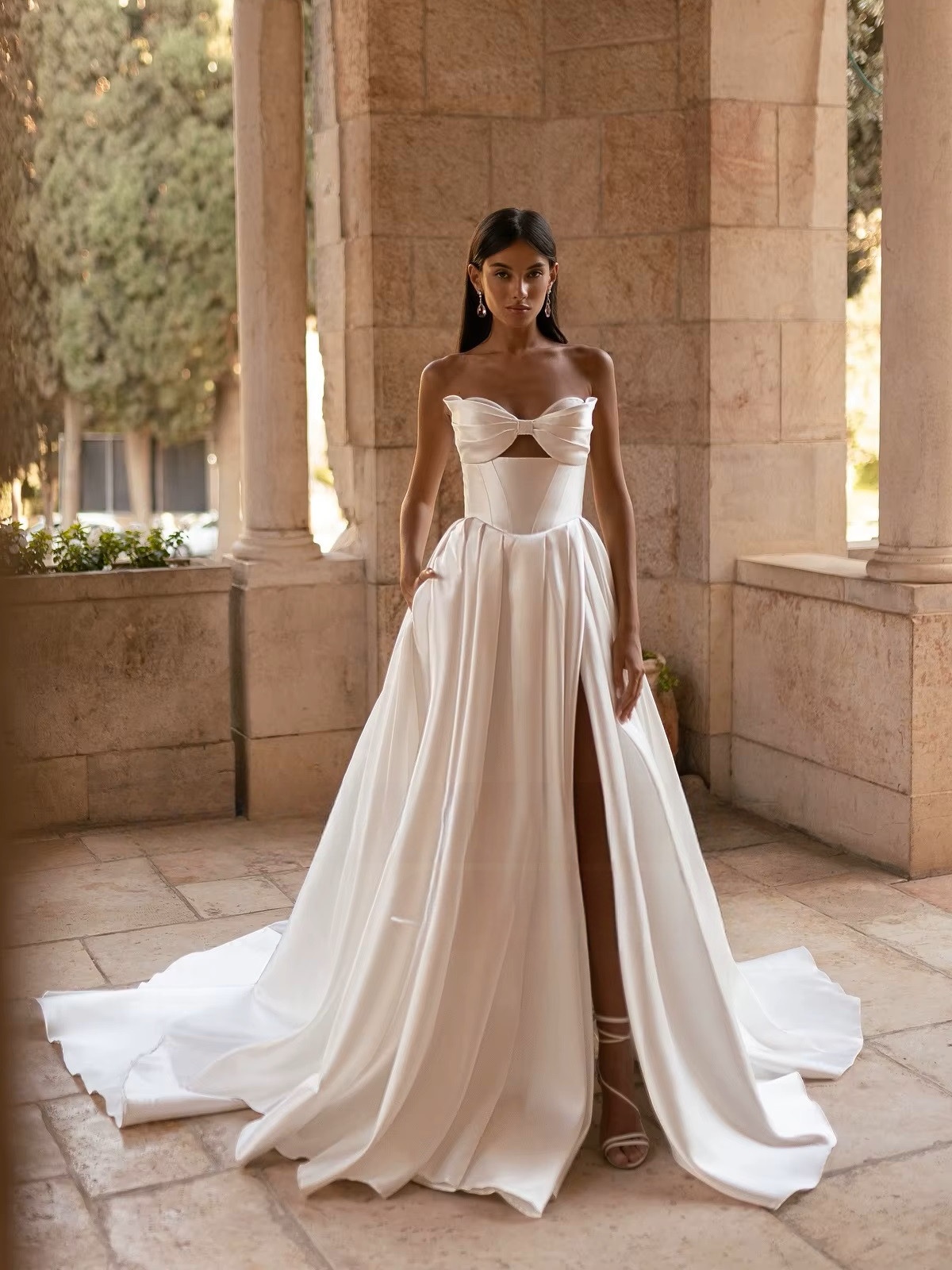 SoDigne A-line Simple Satin Wedding Dresses Sweetheart Sleeveless Bridal Dress Split Wedding Gown Robe De Mairee Customized 1 SoDigne A-line Simple Satin Wedding Dresses Sweetheart Sleeveless Bridal Dress Split Wedding Gown Robe De Mairee Customized